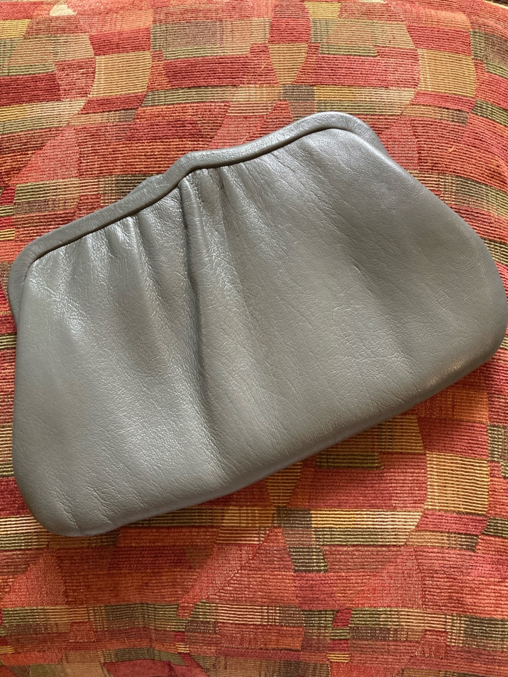 Vintage Ande Gray Leather Women's Clutch Bag With Gold Chain